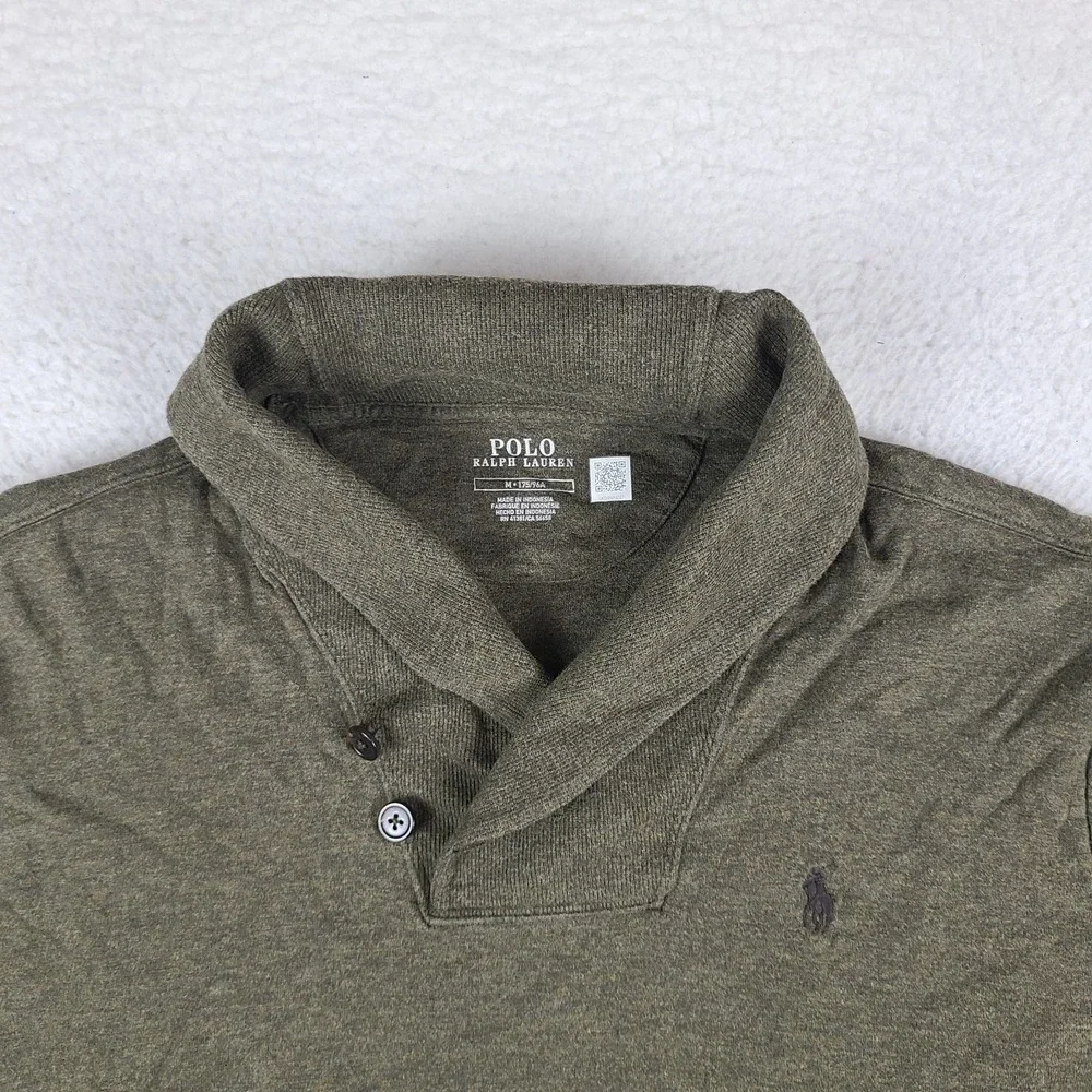 Polo Ralph Lauren Sweater Mens Medium Olive Green Shawl Collar Sweatshirt